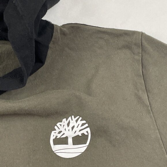 TIMBERLAND Hooded T-Shirt Youth Boys L(14/16) Long Sleeve Spellout Green Black - Picture 7 of 8